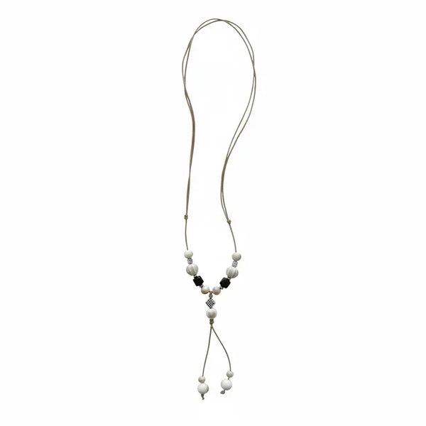 Mono Ivory Wood Ceramic Knot Long Drop Necklace