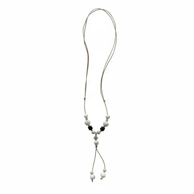 Mono Ivory Wood Ceramic Knot Long Drop Necklace