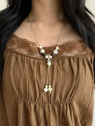 Mono Ivory Wood Ceramic Knot Long Drop Necklace