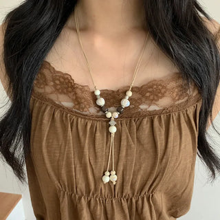 Mono Ivory Wood Ceramic Knot Long Drop Necklace
