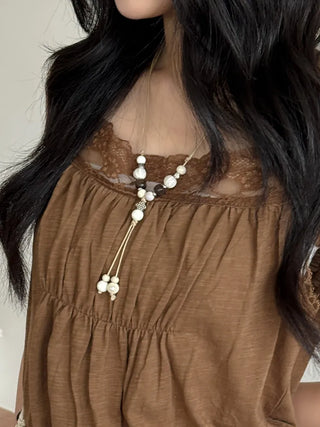 Mono Ivory Wood Ceramic Knot Long Drop Necklace