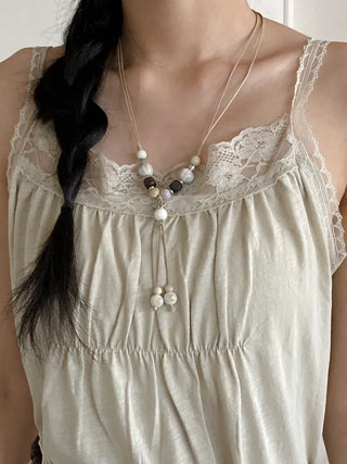 Mono Ivory Wood Ceramic Knot Long Drop Necklace