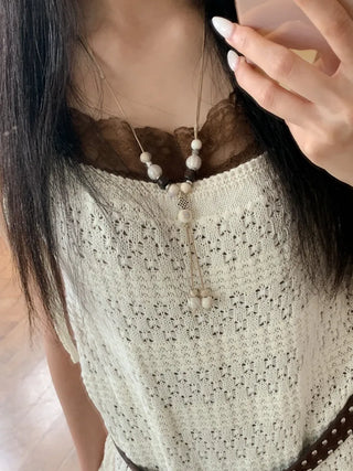 Mono Ivory Wood Ceramic Knot Long Drop Necklace