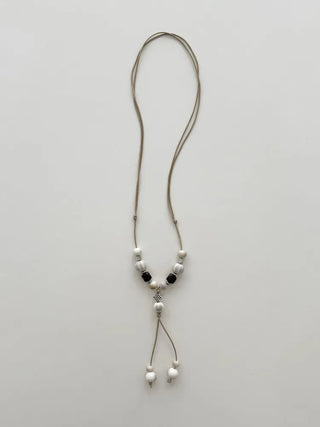 Mono Ivory Wood Ceramic Knot Long Drop Necklace