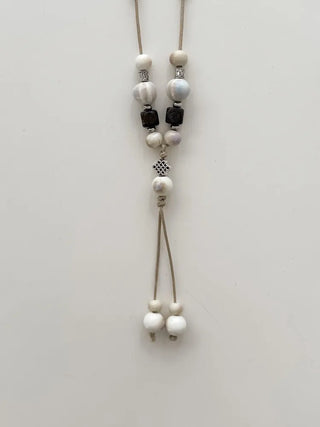 Mono Ivory Wood Ceramic Knot Long Drop Necklace