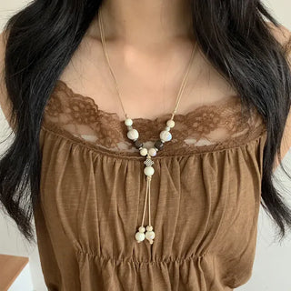 Mono Ivory Wood Ceramic Knot Long Drop Necklace