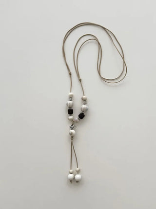 Mono Ivory Wood Ceramic Knot Long Drop Necklace