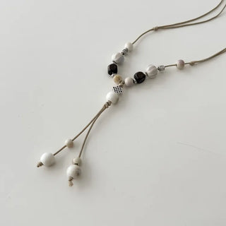 Mono Ivory Wood Ceramic Knot Long Drop Necklace