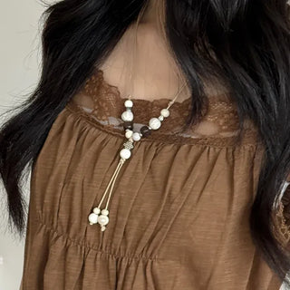 Mono Ivory Wood Ceramic Knot Long Drop Necklace