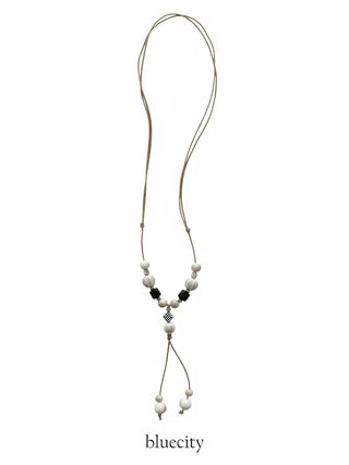 Mono Ivory Wood Ceramic Knot Long Drop Necklace