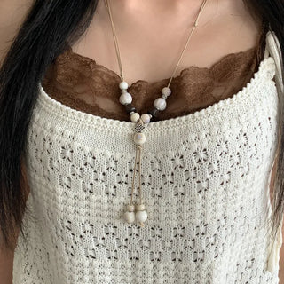 Mono Ivory Wood Ceramic Knot Long Drop Necklace