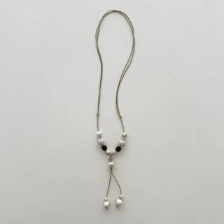 Mono Ivory Wood Ceramic Knot Long Drop Necklace