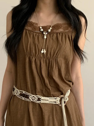 Mono Ivory Wood Ceramic Knot Long Drop Necklace