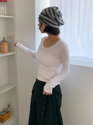 Easy Stripe Cotton Beanie Hat