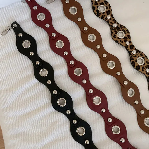 Studded Eyelet Chain Leather Belt