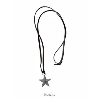 Vintage Unit Star Leather Knot Long Necklace