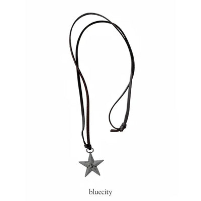 Vintage Unit Star Leather Knot Long Necklace