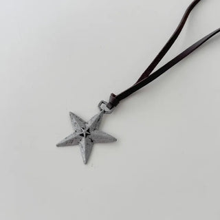 Vintage Unit Star Leather Knot Long Necklace