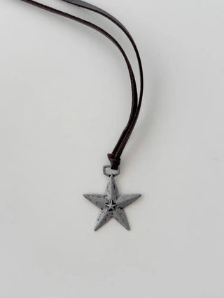 Vintage Unit Star Leather Knot Long Necklace