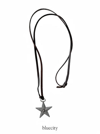 Vintage Unit Star Leather Knot Long Necklace