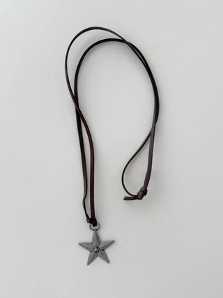 Vintage Unit Star Leather Knot Long Necklace