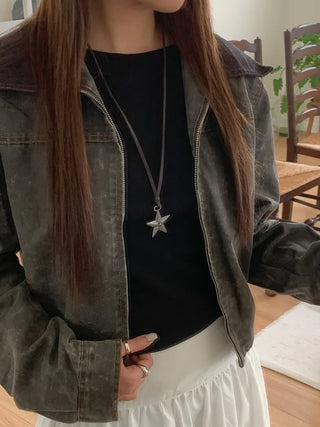 Vintage Unit Star Leather Knot Long Necklace