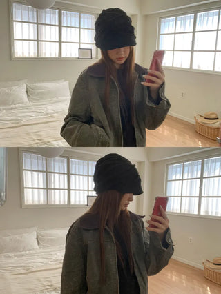 Slutch Shirred Pullover Ribbed Beanie Hat