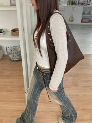 Eyelet Presso Leather Shoulder Bag