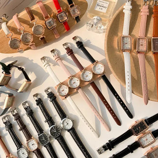 Back-to-School Leather Watch Round Square Leather Daily Women's Wristwatch