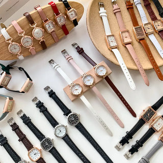 Back-to-School Leather Watch Round Square Leather Daily Women's Wristwatch