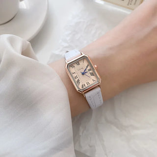 Back-to-School Leather Watch Round Square Leather Daily Women's Wristwatch
