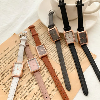 Back-to-School Leather Watch Round Square Leather Daily Women's Wristwatch