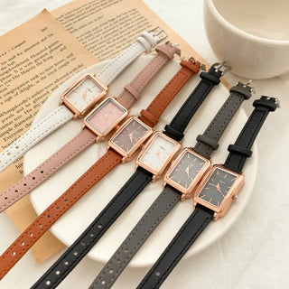 Back-to-School Leather Watch Round Square Leather Daily Women's Wristwatch