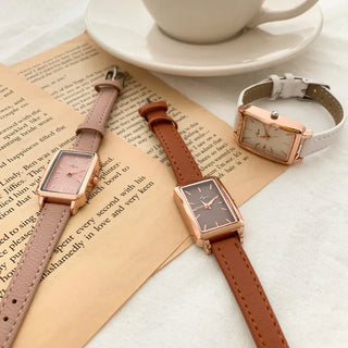 Back-to-School Leather Watch Round Square Leather Daily Women's Wristwatch