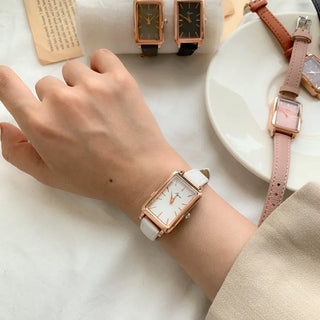 Back-to-School Leather Watch Round Square Leather Daily Women's Wristwatch