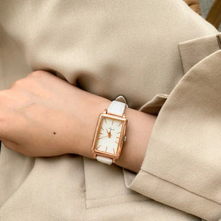 Back-to-School Leather Watch Round Square Leather Daily Women's Wristwatch