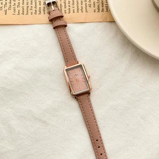 Back-to-School Leather Watch Round Square Leather Daily Women's Wristwatch