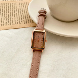 Back-to-School Leather Watch Round Square Leather Daily Women's Wristwatch