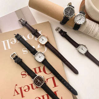 Back-to-School Leather Watch Round Square Leather Daily Women's Wristwatch