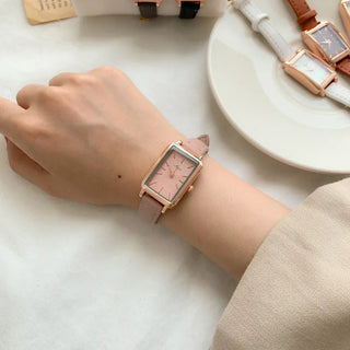Back-to-School Leather Watch Round Square Leather Daily Women's Wristwatch