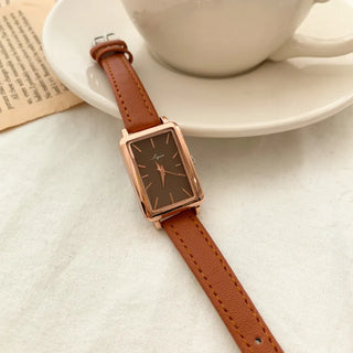 Back-to-School Leather Watch Round Square Leather Daily Women's Wristwatch