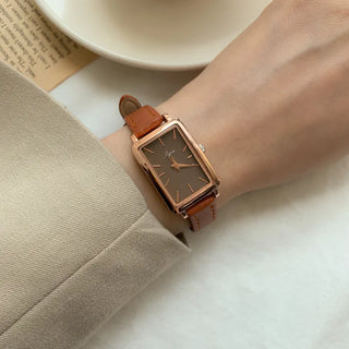 Back-to-School Leather Watch Round Square Leather Daily Women's Wristwatch