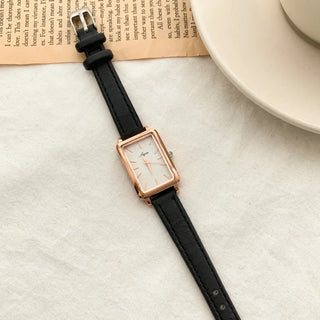 Back-to-School Leather Watch Round Square Leather Daily Women's Wristwatch