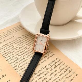 Back-to-School Leather Watch Round Square Leather Daily Women's Wristwatch