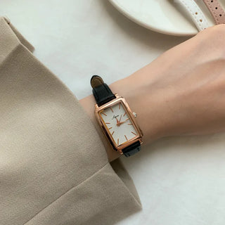 Back-to-School Leather Watch Round Square Leather Daily Women's Wristwatch