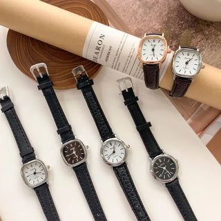Back-to-School Leather Watch Round Square Leather Daily Women's Wristwatch