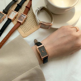 Back-to-School Leather Watch Round Square Leather Daily Women's Wristwatch