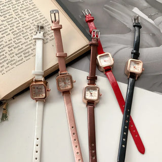 Back-to-School Leather Watch Round Square Leather Daily Women's Wristwatch