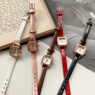 Back-to-School Leather Watch Round Square Leather Daily Women's Wristwatch
