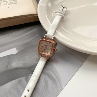 Back-to-School Leather Watch Round Square Leather Daily Women's Wristwatch